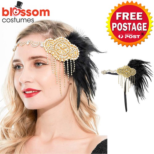 K813 Sequins Gatsby Headpiece Flapper 1920s Costume Feather Headband Headdress