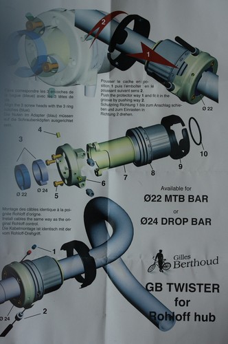 Schaltdrehgriff Twister von Gilles Berthoud 22 und 24 mm für Rohloff Nuvinci