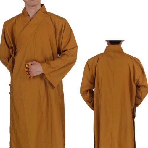 Shaolin Dress Buddhist Monk Mens Cotton Meditation Long Robes Gowns Kung Fu Suit