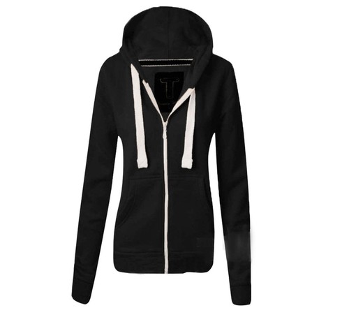 Womens Hoodie Hoody Plain Jumper Ladies Fleece Casual Sweater Sweatshirt Size
