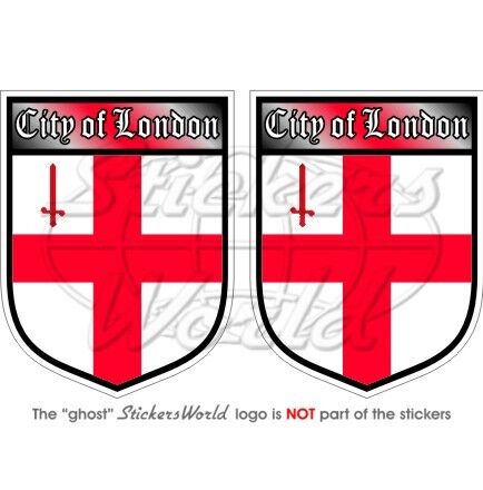 3/" Bumper Stickers-Decals x2 City of LONDON Britain ENGLAND British Shield 75mm