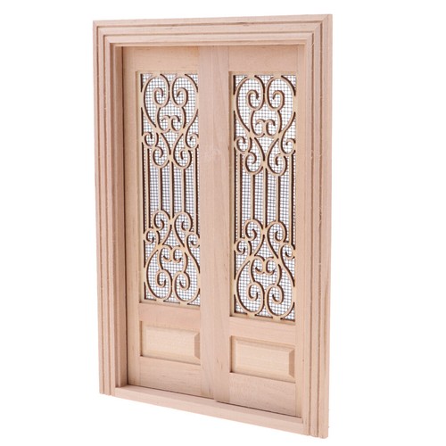 1//12 Dollhouse Miniature Wood External Hollow Screen Door Unpainted Crafted