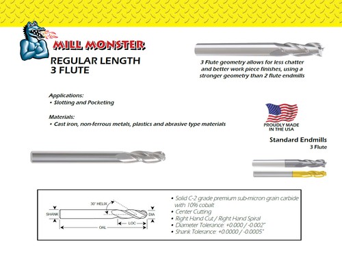 6pcs 3//32/" 3 Flute Single End Square End TiCN Coated Reg USA Carbide End Mill