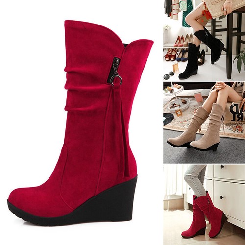 Fashion Winter Women/'s Casual Warm Wedge Heel Suede Mid length Boots Shoes