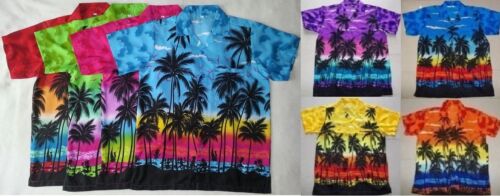 Mens Hawaiian Fancy Dress Shirt Sunset & Palms Print New 