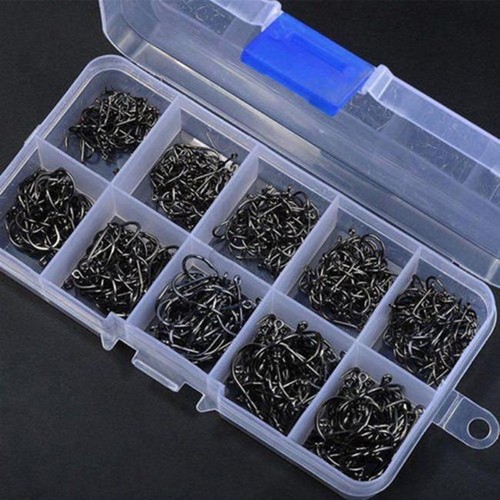 500Pcs Hooks 10 Sizes Fish Fishing Sharpened ith Box Top Quality Jian