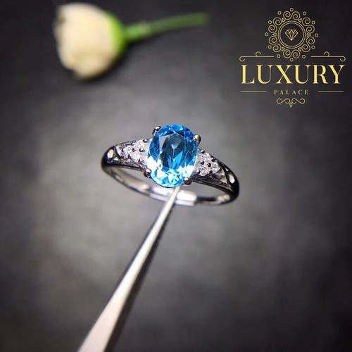 Natural Blue Topaz 6x8 mm Gemstone Solid 925 Sterling Silver Engagement Rings
