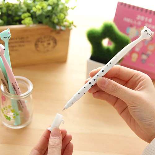 6Pcs Cute Fun Black Gel Ink Roller Ball Point Pens Cat Korean Little Stationery