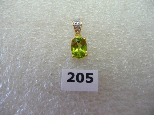 #205# Genuine .925 Sterling Silver 18K Gold Plated Oval Peridot Gem Pendant
