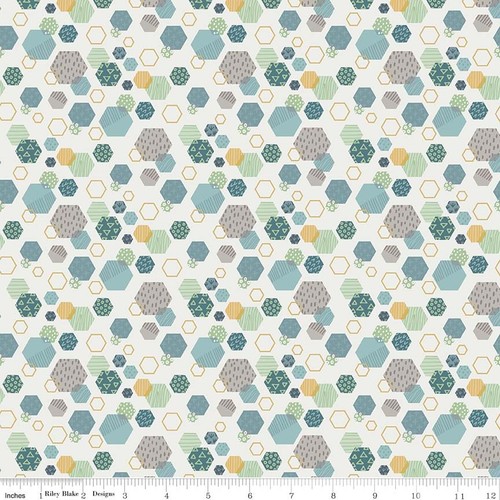 Riley Blake dinosaurio fósil hexágonos Crema Impresión TELA FQ Algodón 100/% o más