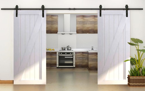 10FT Country Antique Dark Coffee Steel Sliding Barn Wood Door Hardware Track Set