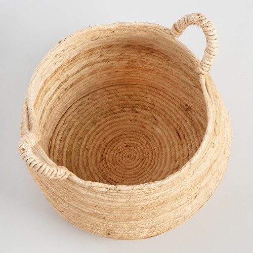 Banana Leaf Tote Storage Basket w//Loop Side Handles ~ Handmade ~ 19/" Dia x 14/" H