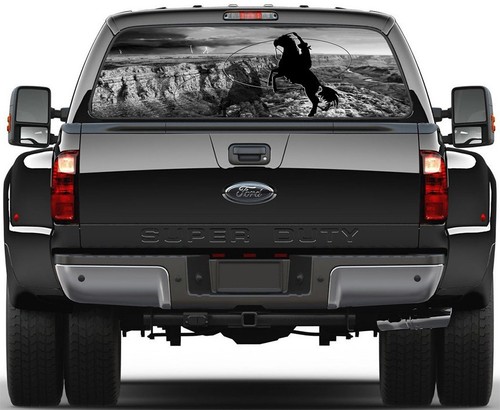 Cowboy Up Black /& White Mountains Rear Window Graphic Decal Truck SUV Van Car