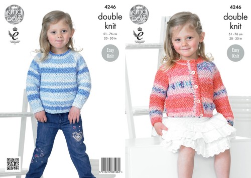 King Cole DK Knitting Pattern 4246:Easy Knit Cardigan /& Sweater: 20/"-30/"