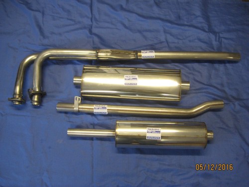MG 4 PART MGB STAINLESS EXHAUST SYSTEM INC FITTING KIT 1962-69 CHROME BUMPER