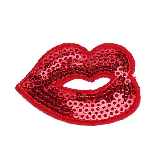 3x Embroidery Iron sew on patch applique DIY clothing Sequins Red lips 5.4*4cm~