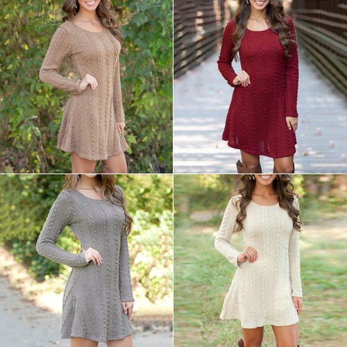 Kleider Damen Winter Strickkleid Sweater Party Langarm Pullover Pulli Kleid Minikleid De Omnia Ae