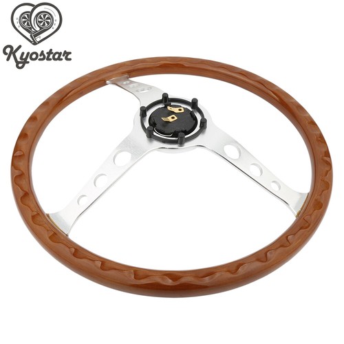 15/" Classic Wood Grain Silver Round hole Brushed Spoke Steering Wheel Horn Kit