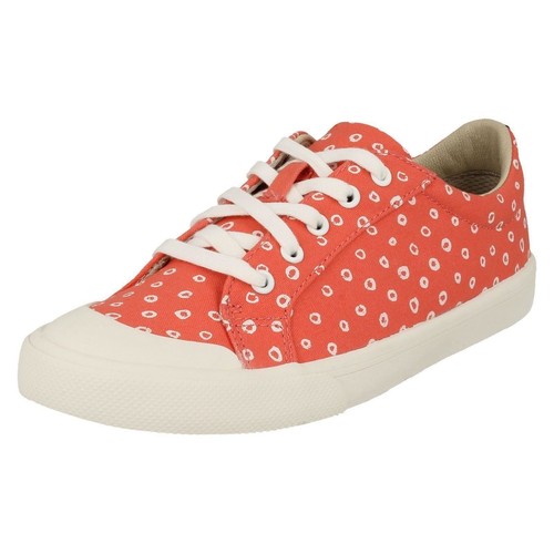 Girls Clarks Comic Days Coral Combi Canvas Lace Up Pumps F Fitting