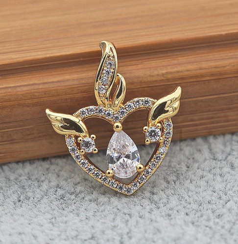 18K Gold filled-Coeur Aile goutte clair zircon Creux Mariage Femmes Pendentif