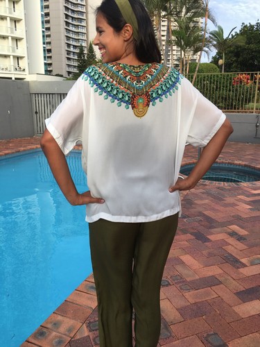 Silk Crepe Fits Size10-12-14-16-18 Shirt Blouse Embellished Kaftans Top