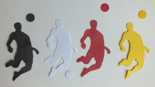 10 die cut shapes Footballer figure with ball assorted colours