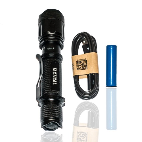 Watson T1000 USB Rechargable Tactical LED Flashlight Super Bright 800LM Adj Zoom