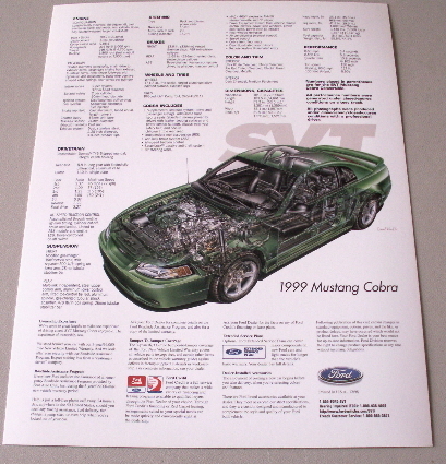 1999 FORD SVT COBRA MUSTANG DEALER TECH CARD 4.6 DOHC