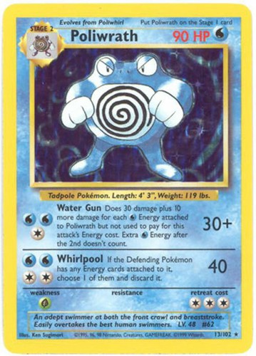POLIWRATH holo-foil *Played* Pokemon Card Base 13//102