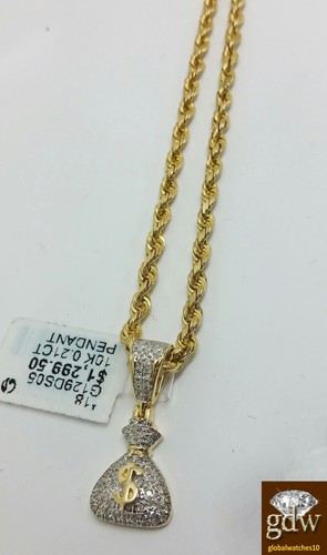 New 10k Yellow Gold Money Bag Charm With 0.21 CT Real Custom Design Diamonds.