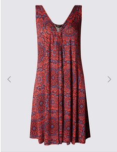 M /& S COLLECTION RED MIX MEDALLION PRINT VEST SHIFT DRESS