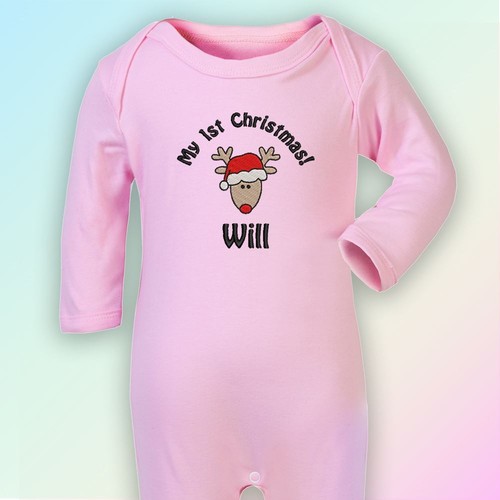 My 1st Christmas Reindeer Embroidered Baby Romper Babygrow Gift Personalised