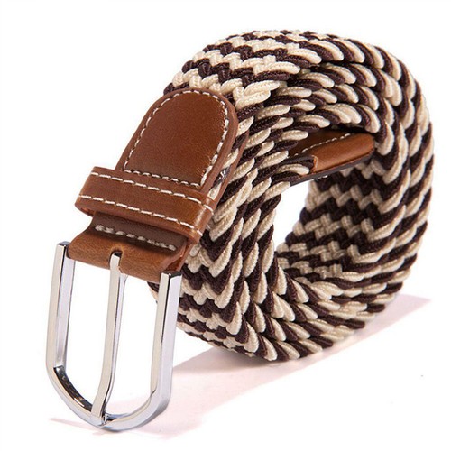 Men Women Colorful Elastic Stretchy Belt Leather End Silver Metal Buckle Belts