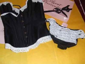 AGENT PROVOCATEUR VINTAGE SEXY BLACK+WHITE MAID STYLE CORSET & BRIEF MEDIUM BNWT
