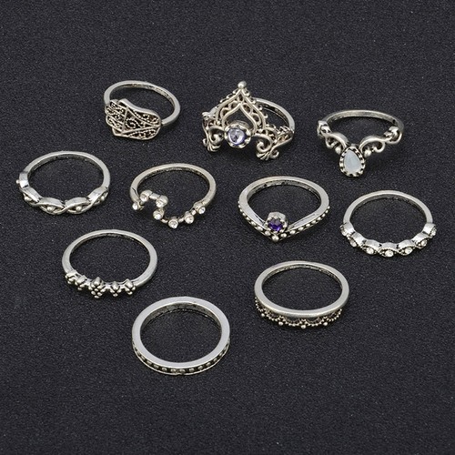 10er Set Retro Damen Boho Strass Türkis Midi Fingerring Knuckle Stapeln Sch G3Z5