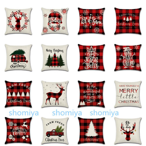 US 18/" Tartan Plaid Christmas Xmas Cushion Cover Pillow Case Sofa Home Decor New