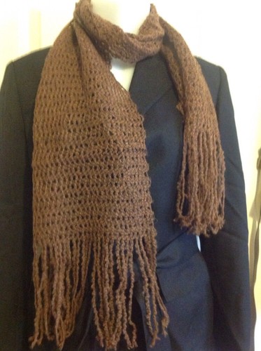 New Brown Women/'s Neck Scarf 64x9 Long Fringe Lightweight Weave
