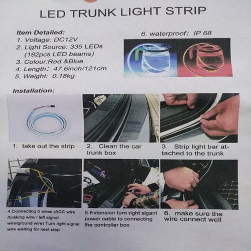Car Tail Light 3Color LED Strip Car Trunk Brake Red Running Ice Blue Lights