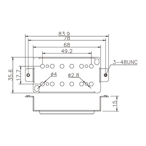 Humbucker Longleg PAF Baseplate 12Hole Nickel Silver 49,2mm Spacing
