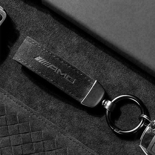 1x Black Matte Leather Car Logo Keychain Keyring Holder For Mercedes Benz AMG