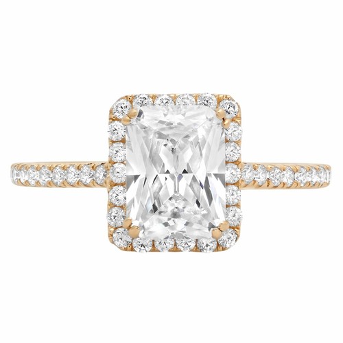 Details about / 1.98 ct Emerald Cut Clear CZ 18k Yellow Gold Halo Wedding Promise Bridal Ring