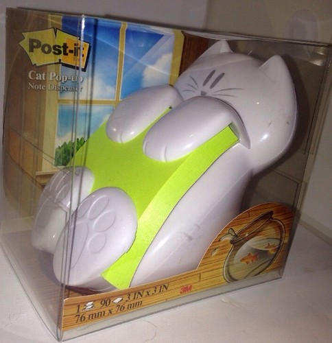 Post-It White Cat Refillable Weighted Pop-Up 3/" X 3/" Paper Note Dispenser BNIB