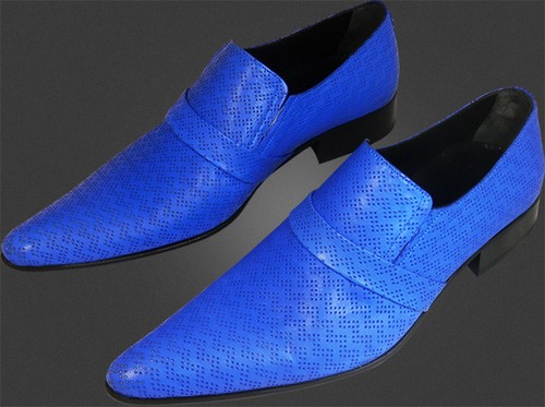 Italian Designer Slip On handmade blue hole pattern Leather Original Chelsy