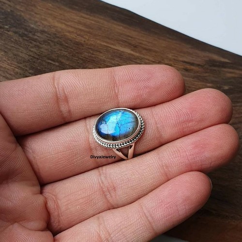 Labradorite Ring Solid 925 Sterling Silver Ring Band Meditation Ring All Size ww