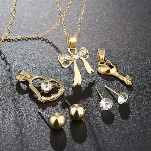 Fashion Femmes Cristal Strass Cuivre Collier Pendentif Boucles D/'oreilles Bijoux Set