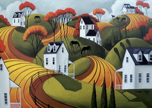 Horse Country Autumn landscape Farmhouse decor art Criswell ACEO Giclee print