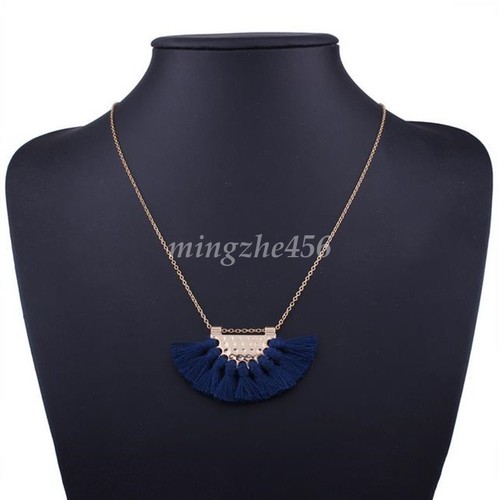 Women Fashion Bohemia Geometric Fan Shape Tassel Necklace Chain Pendant Jewelry