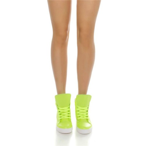 Alla Moda Donna Suola a Zeppa Sneakers Zeppe Scarpe con Strass Verde #AN-31