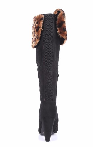 BAMBOO Faux Suede Leopard Print 4” Chunky Heels Womens Knee High Boots Size 7