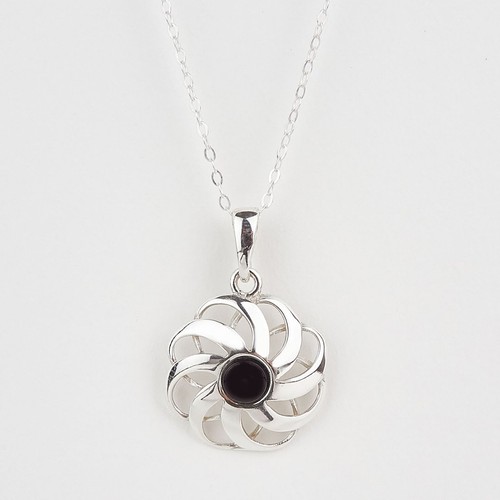 WHITBY JET SWIRL PENDANT IN SOLID STERLING SILVER
